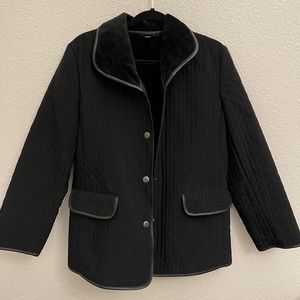 Talbots Jacket Black Quilted Faux Leather Trim